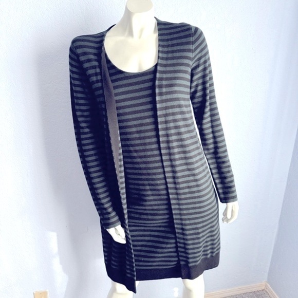 AKRIS Punto Stripped Wool Two In One Silhouette Cardigan Sweater Dress - Picture 1 of 5